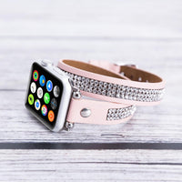 Ferro Double Tour Strap: Full Grain Leather Band for Apple Watch - PINK - saracleather