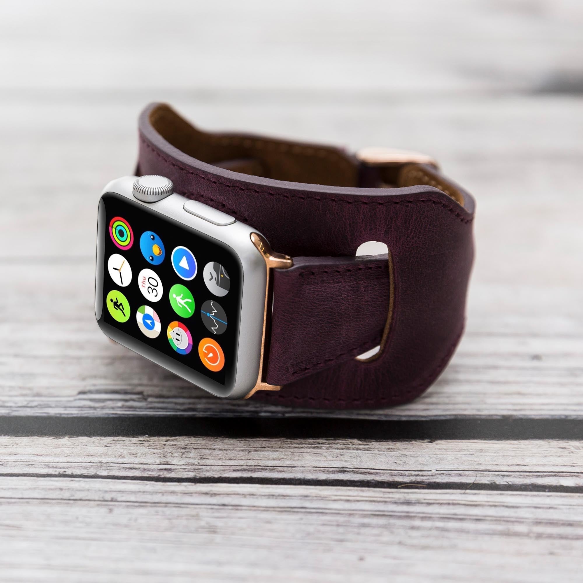 Cuff Slim Strap: Full Grain Leather Band for Apple Watch 38mm / 40mm - PURPLE - saracleather