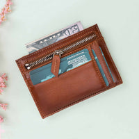 Slim Zipper Leather Wallet - EFFECT BROWN - saracleather