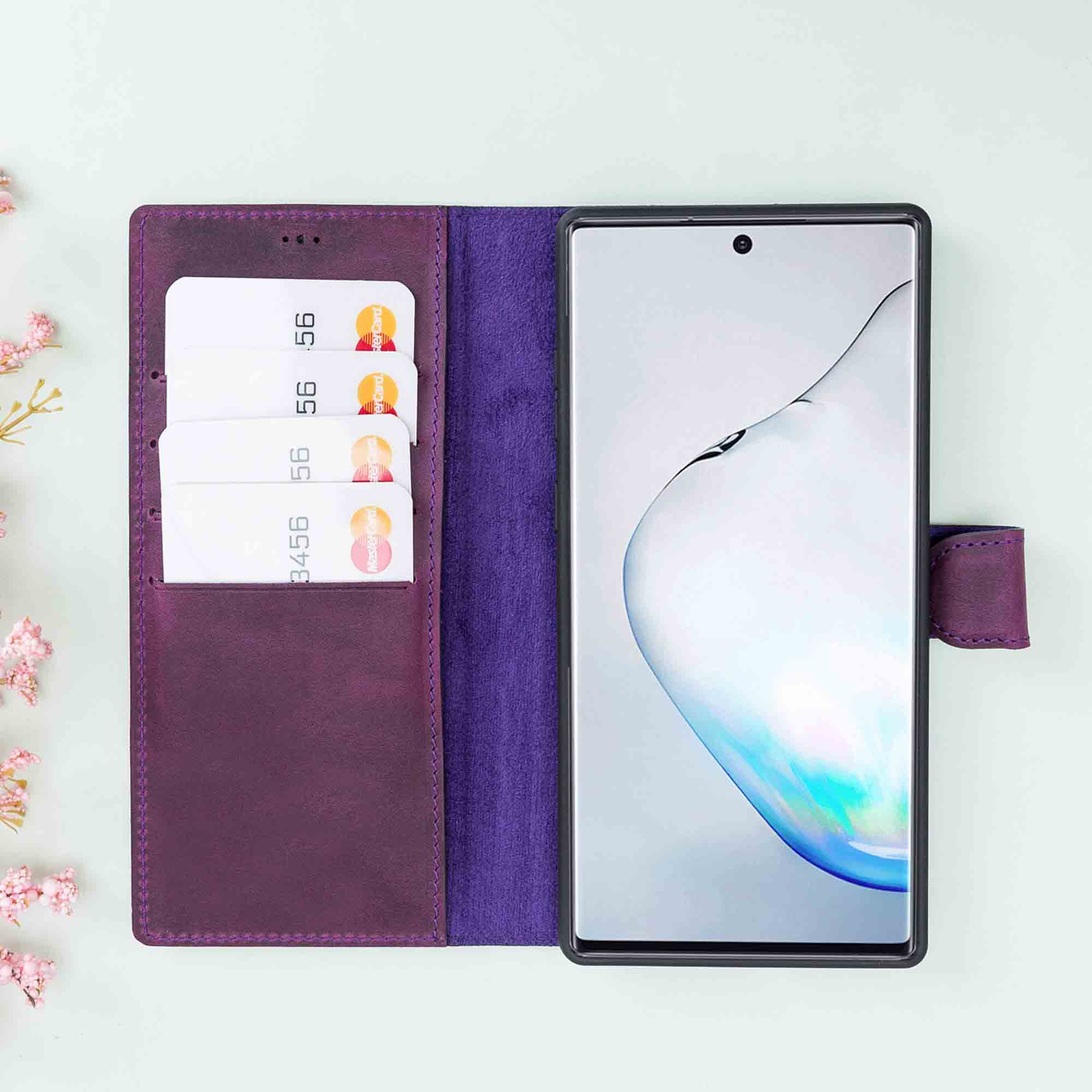 Magic Magnetic Detachable Leather Wallet Case for Samsung Galaxy Note 10 - PURPLE - saracleather