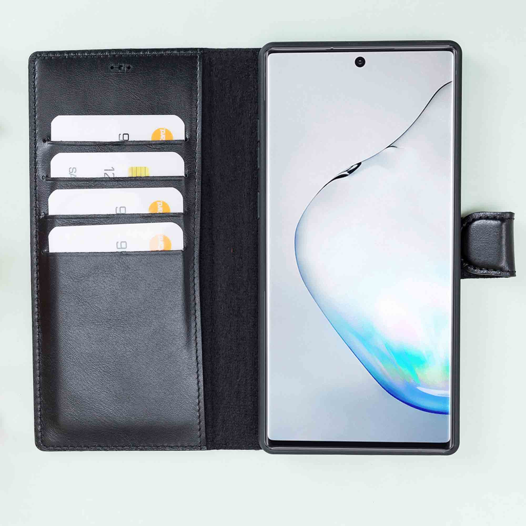 Magic Magnetic Detachable Leather Wallet Case for Samsung Galaxy Note 10 - BLACK - saracleather