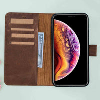 Magic Magnetic Detachable Leather Wallet Case for iPhone XS Max (6.5") - BROWN - saracleather