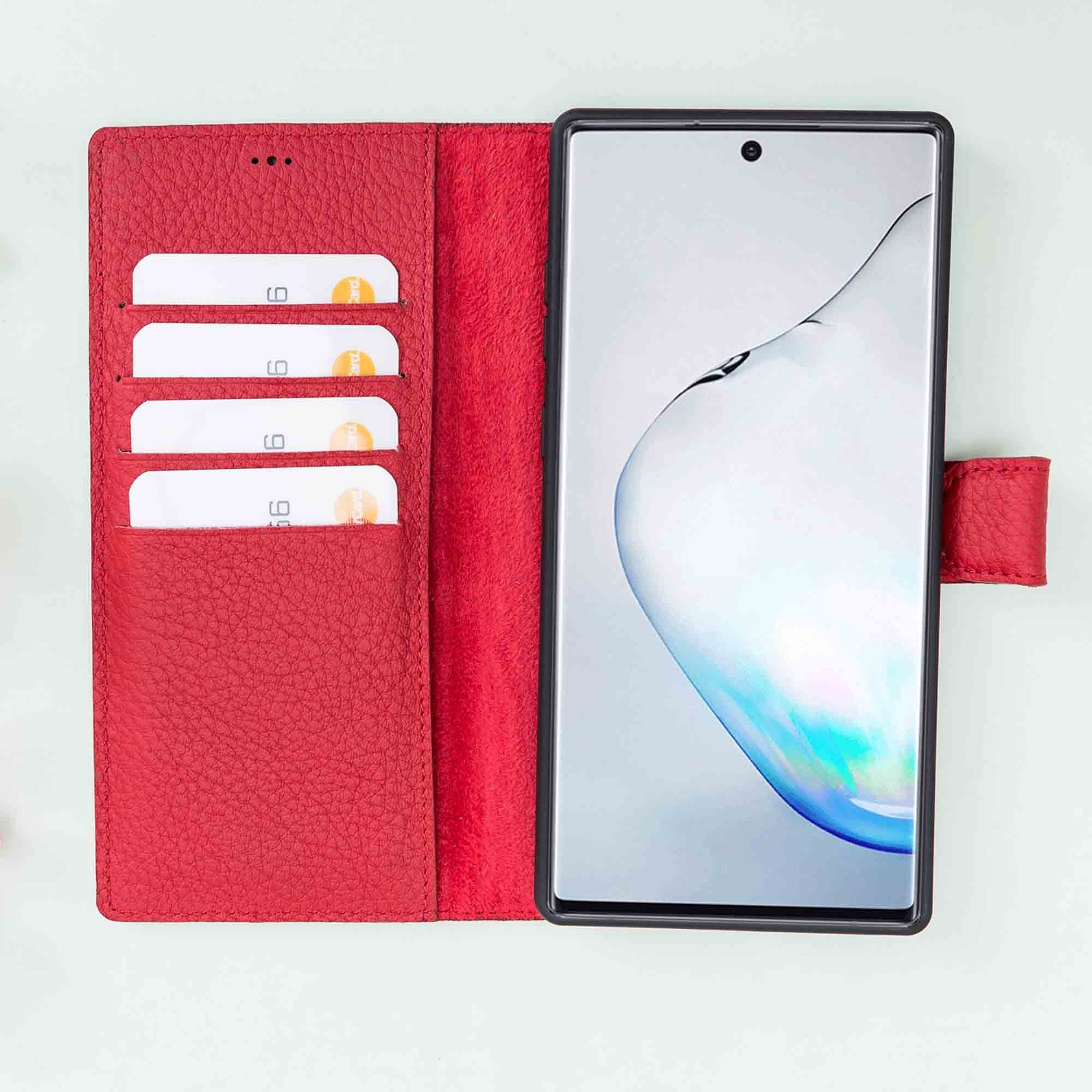 Magic Magnetic Detachable Leather Wallet Case for Samsung Galaxy Note 10 Plus / Note 10 Plus 5G - RED - saracleather