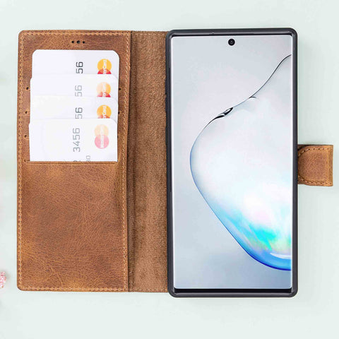 Magic Magnetic Detachable Leather Wallet Case for Samsung Galaxy Note 10 Plus / Note 10 Plus 5G - TAN - saracleather