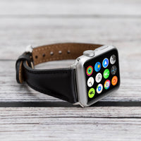 Slim Strap - Full Grain Leather Band for Apple Watch 38mm / 40mm - BLACK - saracleather