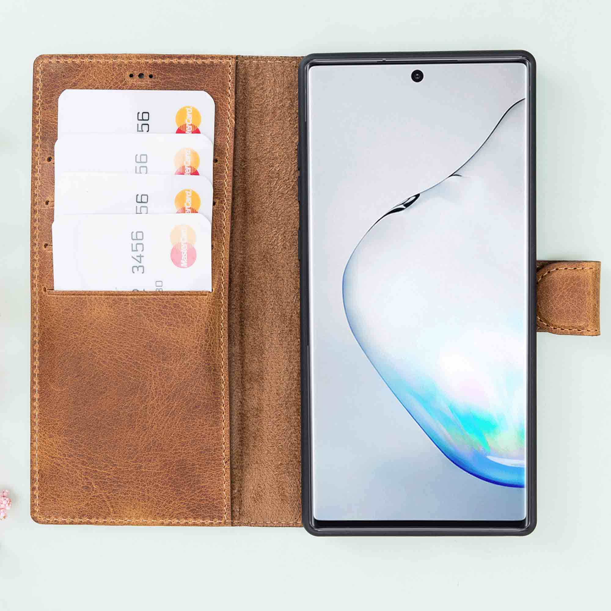 Magic Magnetic Detachable Leather Wallet Case for Samsung Galaxy Note 10 - TAN - saracleather