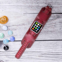 Cuff Strap: Full Grain Leather Band for Apple Watch - EFFECT RED - saracleather