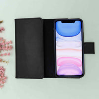 Santa Magnetic Detachable Leather Tri-Fold Wallet Case for iPhone 11 (6.1") - BLACK - saracleather