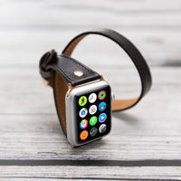 Slim Double Tour Strap: Full Grain Leather Band for Apple Watch 38mm / 40mm - BLACK - saracleather