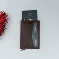 Torres RFID Blocker Mechanism Pop Up Leather Business / Credit Card Holder - BROWN - saracleather