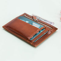 Slim Zipper Leather Wallet - EFFECT BROWN - saracleather