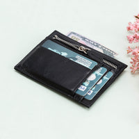 Slim Zipper Leather Wallet - BLACK - saracleather