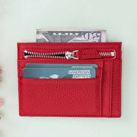 Slim Zipper Leather Wallet - RED - saracleather