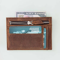 Slim Zipper Leather Wallet - BROWN - saracleather