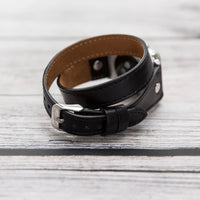 Slim Double Tour Strap: Full Grain Leather Band for Apple Watch 38mm / 40mm - BLACK - saracleather