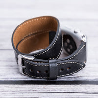 Double Tour Strap: Full Grain Leather Band for Apple Watch - BLACK - saracleather