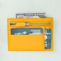 Slim Zipper Leather Wallet - YELLOW - saracleather