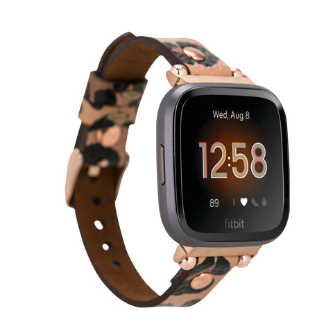 Ferro Strap - Full Grain Leather Band for Fitbit Versa 3 / Fitbit Sense / Fitbit Versa 2 / Fitbit Versa 1 / Fitbit Versa Lite - LEOPARD PATTERNED - saracleather