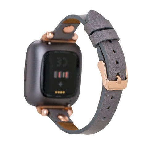 Ferro Strap - Full Grain Leather Band for Fitbit Versa 3 / Fitbit Sense / Fitbit Versa 2 / Fitbit Versa 1 / Fitbit Versa Lite - GRAY - saracleather