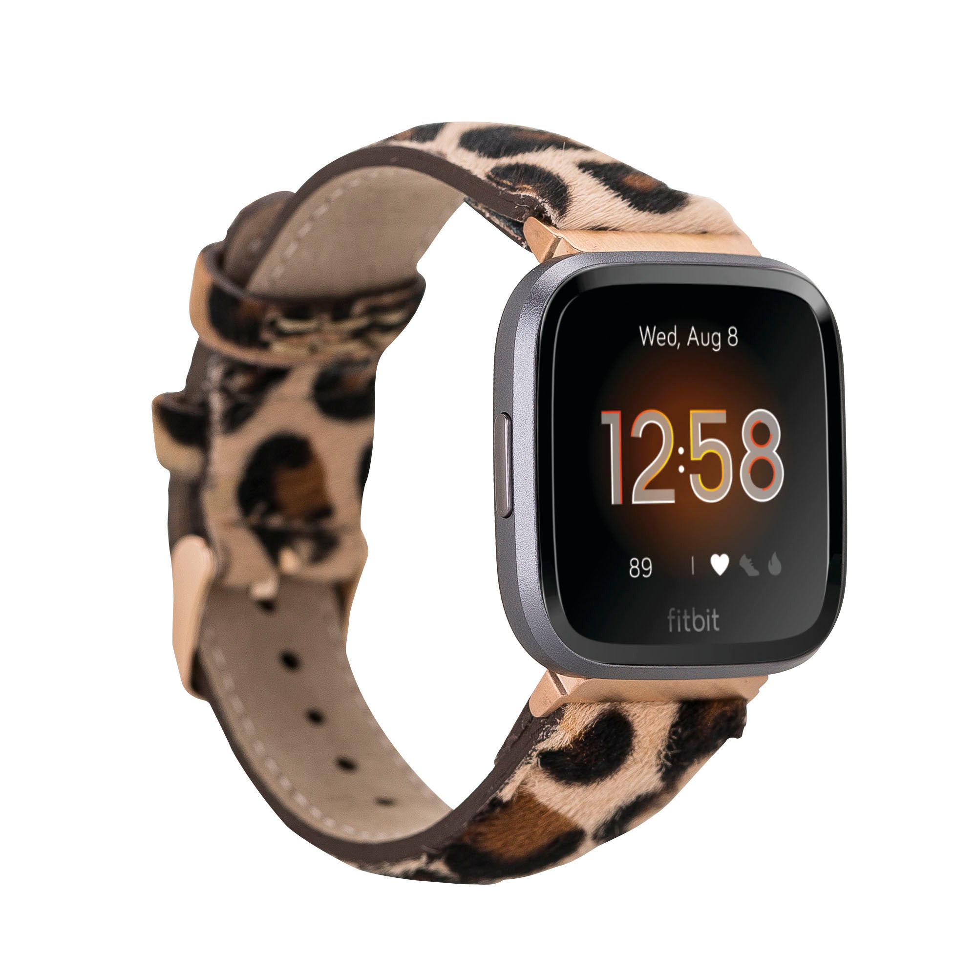 Full Grain Leather Band for Fitbit Versa 3 / Fitbit Sense / Fitbit Versa 2 / Fitbit Versa 1 / Fitbit Versa Lite - FURRY LEOPARD PATTERNED - saracleather