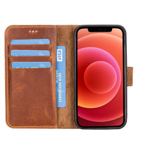 Magic Magnetic Detachable Leather Wallet Case for iPhone 12 Mini (5.4") - TAN - saracleather