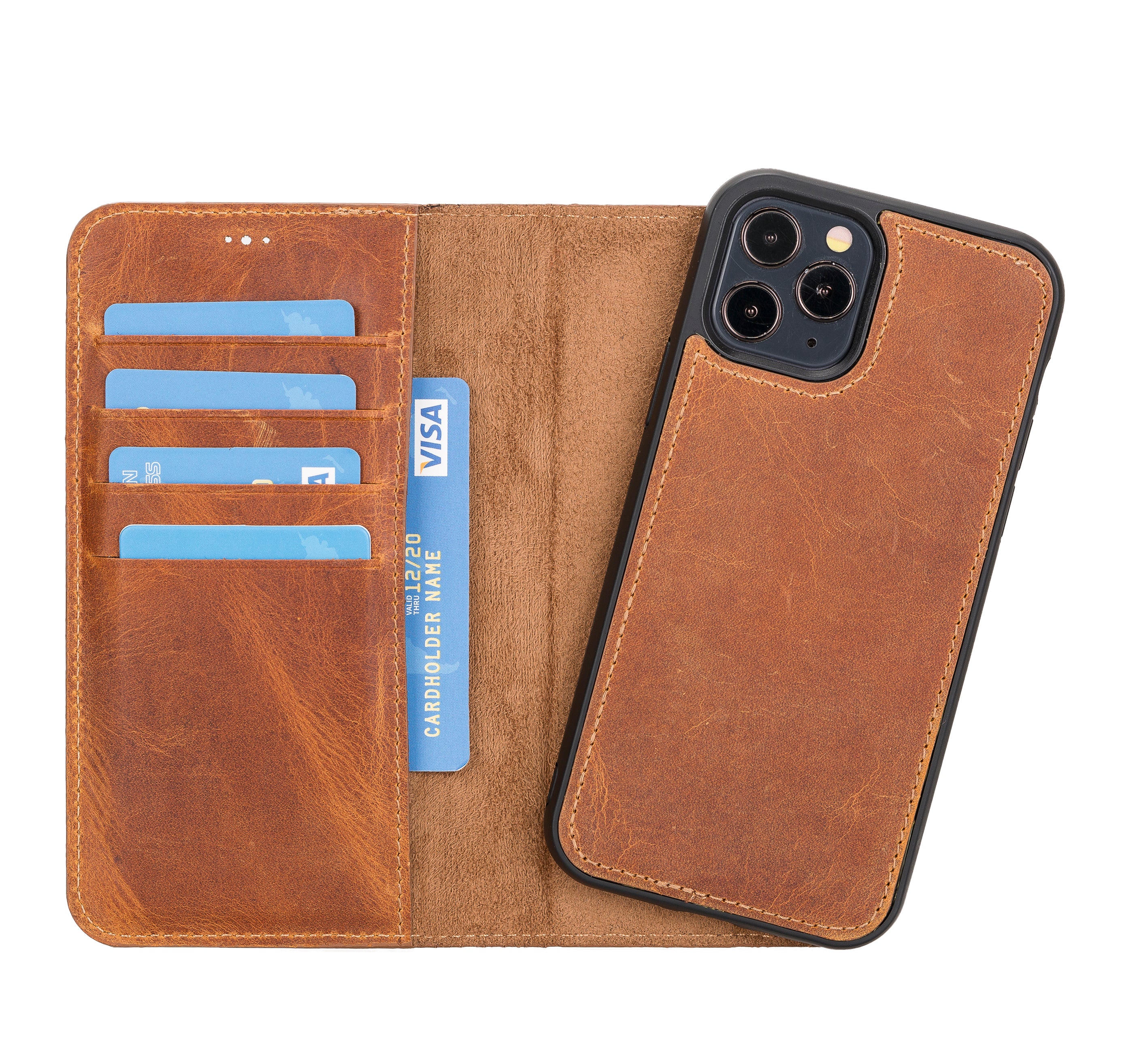 Magic Magnetic Detachable Leather Wallet Case for iPhone 12 Pro (6.1") - TAN - saracleather