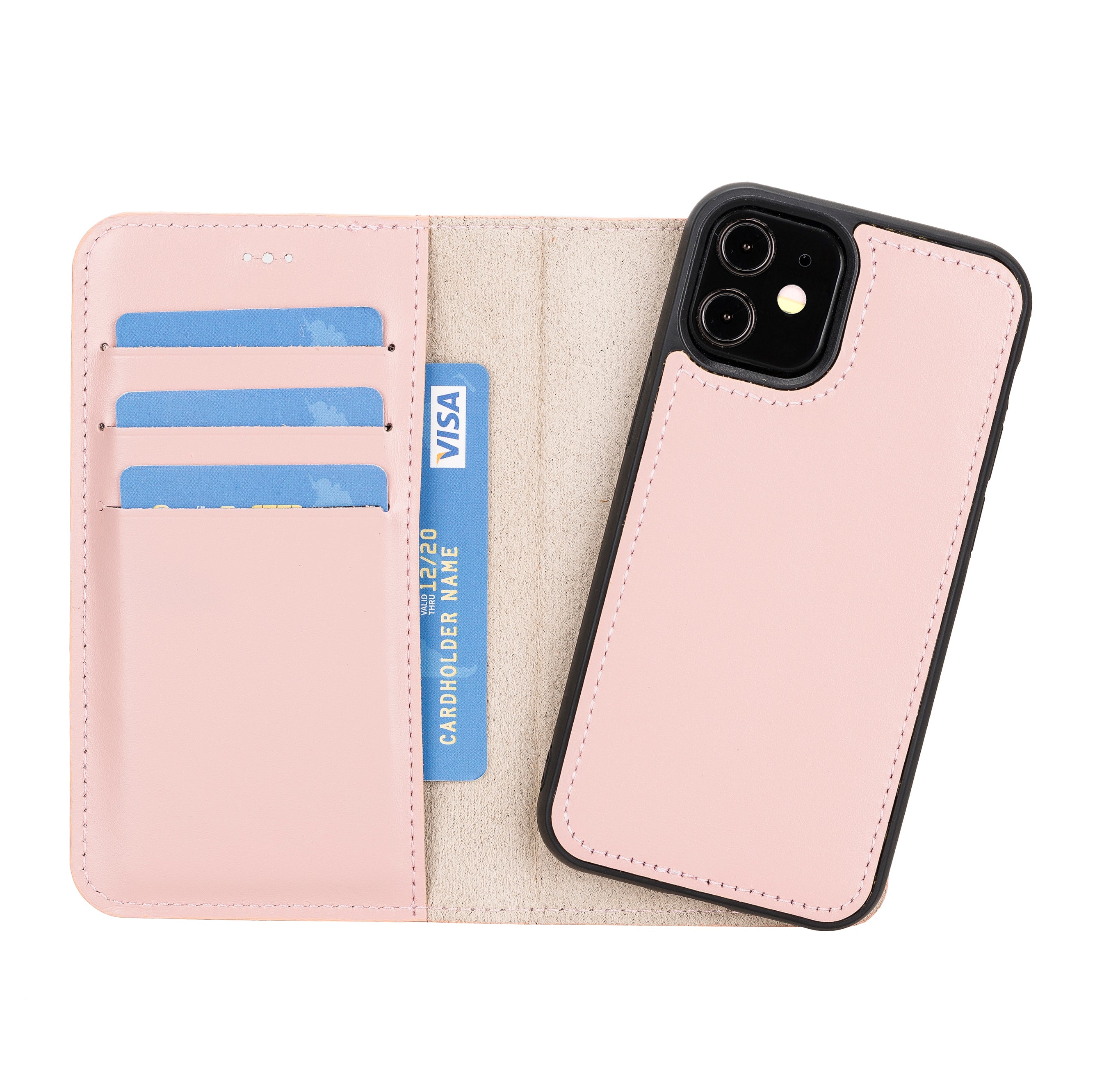 Magic Magnetic Detachable Leather Wallet Case for iPhone 12 Mini (5.4") - PINK - saracleather
