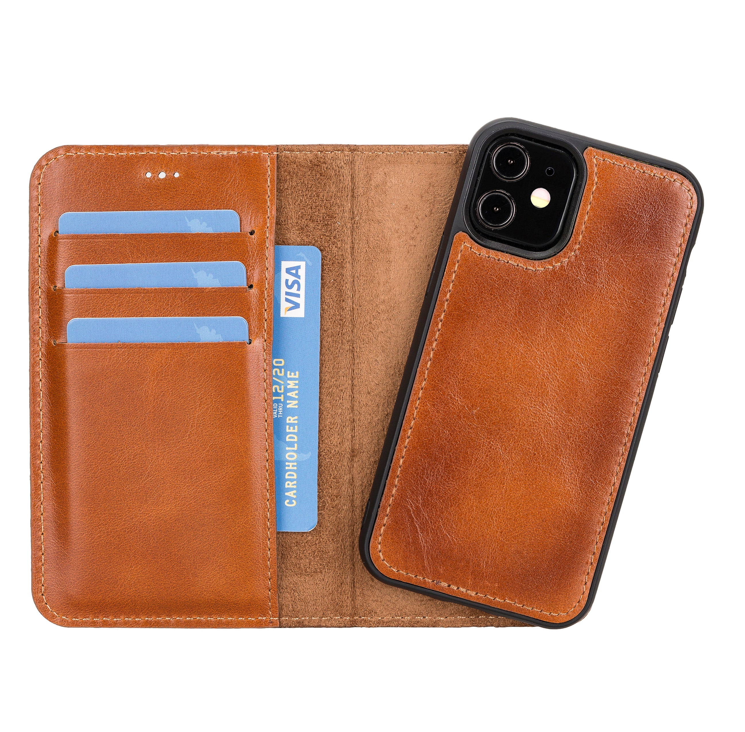 Magic Magnetic Detachable Leather Wallet Case for iPhone 12 Mini (5.4") - EFFECT BROWN - saracleather