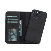 Liluri Magnetic Detachable Leather Wallet Case for iPhone 12 Pro (6.1") - BLACK - saracleather