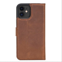 Liluri Magnetic Detachable Leather Wallet Case for iPhone 12 Mini (5.4") - BROWN - saracleather