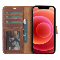 Liluri Magnetic Detachable Leather Wallet Case for iPhone 12 Pro Max (6.7") - BROWN - saracleather