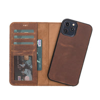 Liluri Magnetic Detachable Leather Wallet Case for iPhone 12 Pro Max (6.7") - BROWN - saracleather