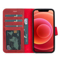 Liluri Magnetic Detachable Leather Wallet Case for iPhone 12 Mini (5.4") - RED - saracleather