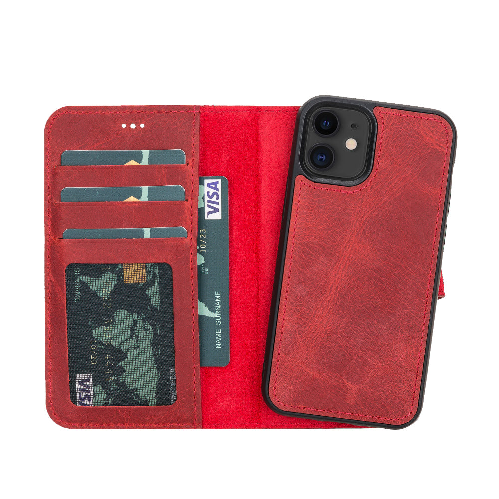 Liluri Magnetic Detachable Leather Wallet Case for iPhone 12 Mini (5.4") - RED - saracleather