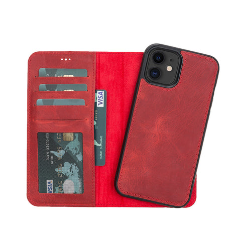 Liluri Magnetic Detachable Leather Wallet Case for iPhone 12 (6.1") - RED - saracleather