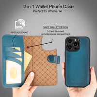 Magic Magnetic Detachable Leather Wallet Case with RFID for iPhone 14 Pro (6.1") - BLUE