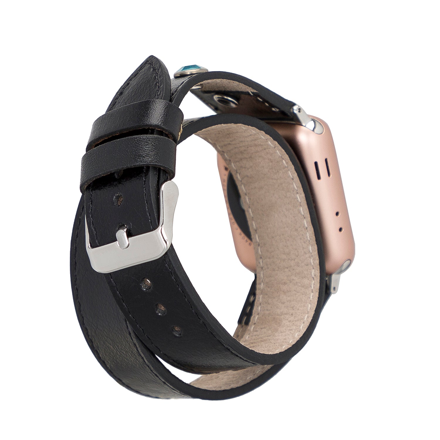 Solitaire Double Tour Strap: Full Grain Leather Band for Apple Watch / BLACK