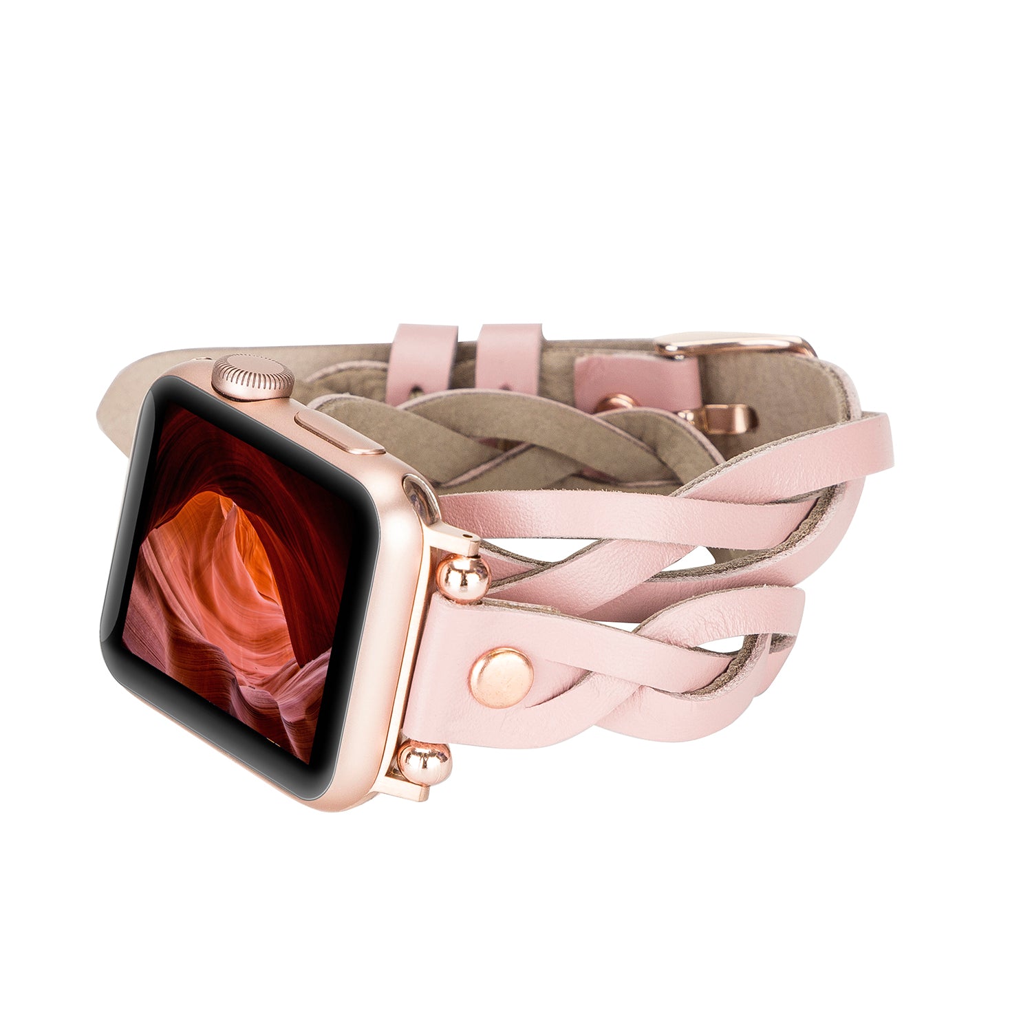 PEGGY Double Tour Strap: Full Grain Leather Band for Apple Watch - PINK