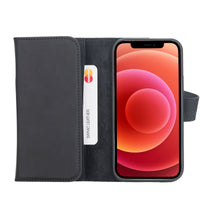 Santa Magnetic Detachable Leather Wallet Case for iPhone 12 (6.1") - BLACK - saracleather