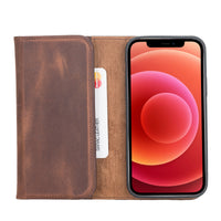 Santa Magnetic Detachable Leather Wallet Case for iPhone 12 (6.1") - BROWN - saracleather