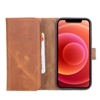 Santa Magnetic Detachable Leather Wallet Case for iPhone 12 Mini (5.4") - TAN - saracleather