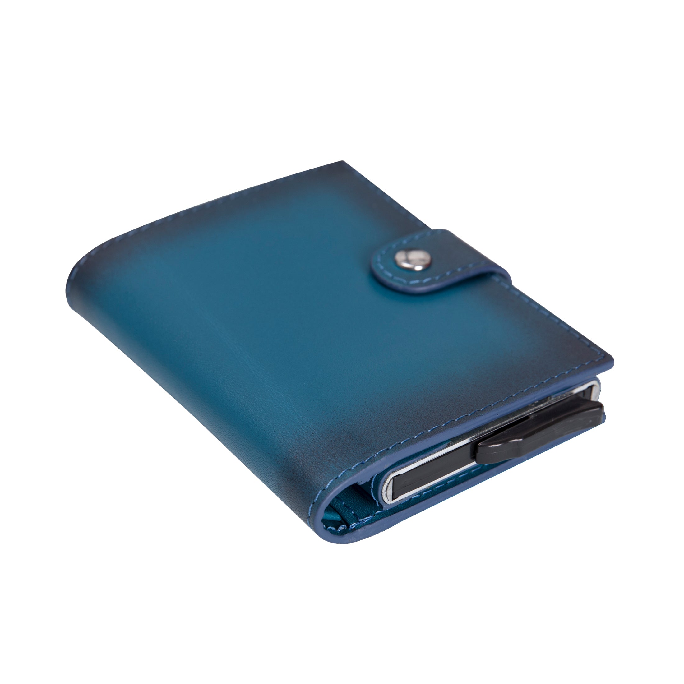 Palermo RFID Blocker Mechanism Pop Up Leather Wallet - BLUE - saracleather