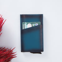 Torres RFID Blocker Mechanism Pop Up Leather Business / Credit Card Holder - BLUE - saracleather