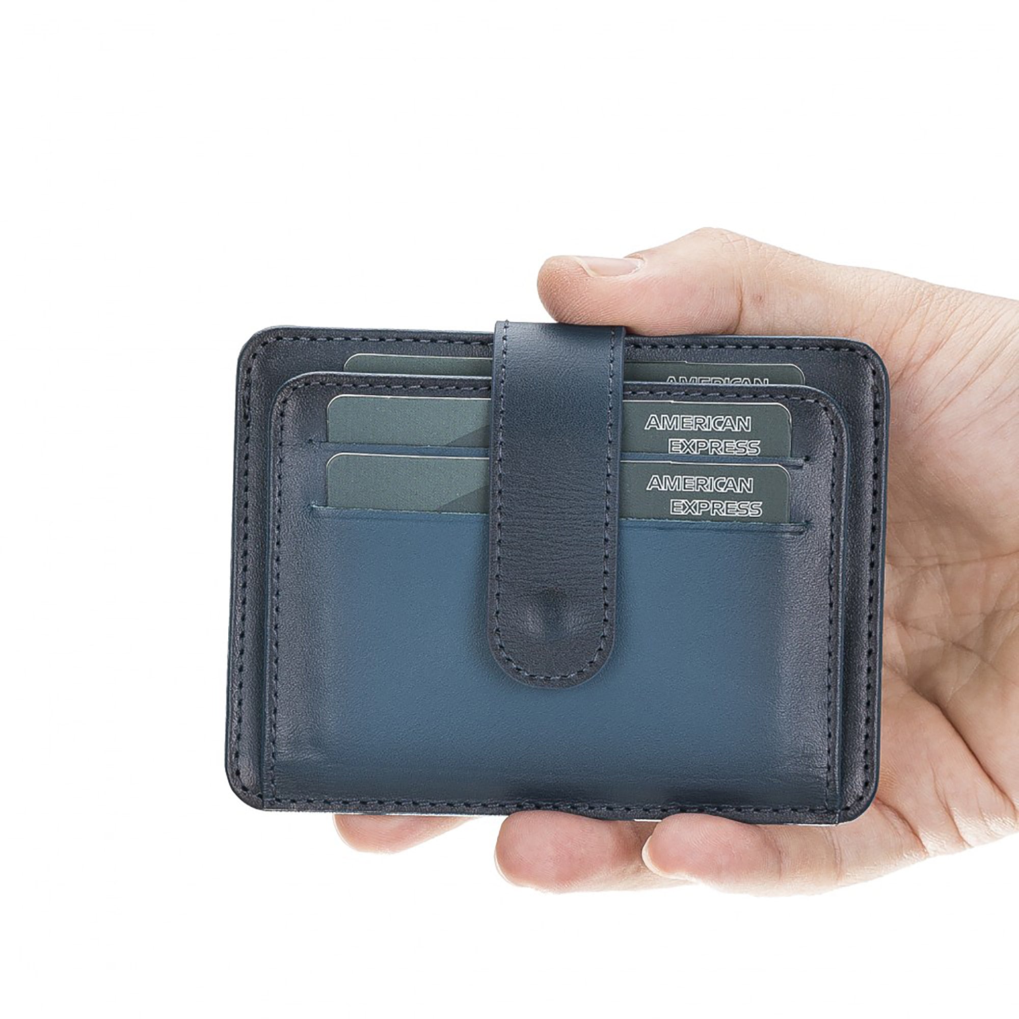 Adelao Leather Men's Bifold Wallet - BLUE - saracleather