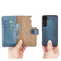 Magic Magnetic Detachable Leather RFID Blocker Wallet Case for Samsung Galaxy S22 Plus (6.6") - BLUE