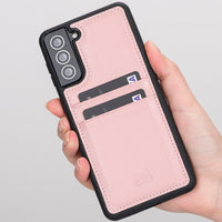 Flex Cover Leather Back Case with Card Holder for Samsung Galaxy S21 5G (6.2") - PINK - saracleather