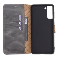 Wallet Folio Leather Case with RFID for Samsung Galaxy S21 5G (6.2") - GRAY - saracleather