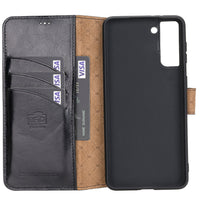 Wallet Folio Leather Case with RFID for Samsung Galaxy S21 5G (6.2") - BLACK - saracleather