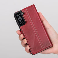 Magic Magnetic Detachable Leather Wallet Case with RFID for Samsung Galaxy S21 Plus 5G (6.7") - RED - saracleather