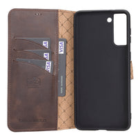 Wallet Folio Leather Case with RFID for Samsung Galaxy S21 Plus 5G (6.7") - BROWN - saracleather